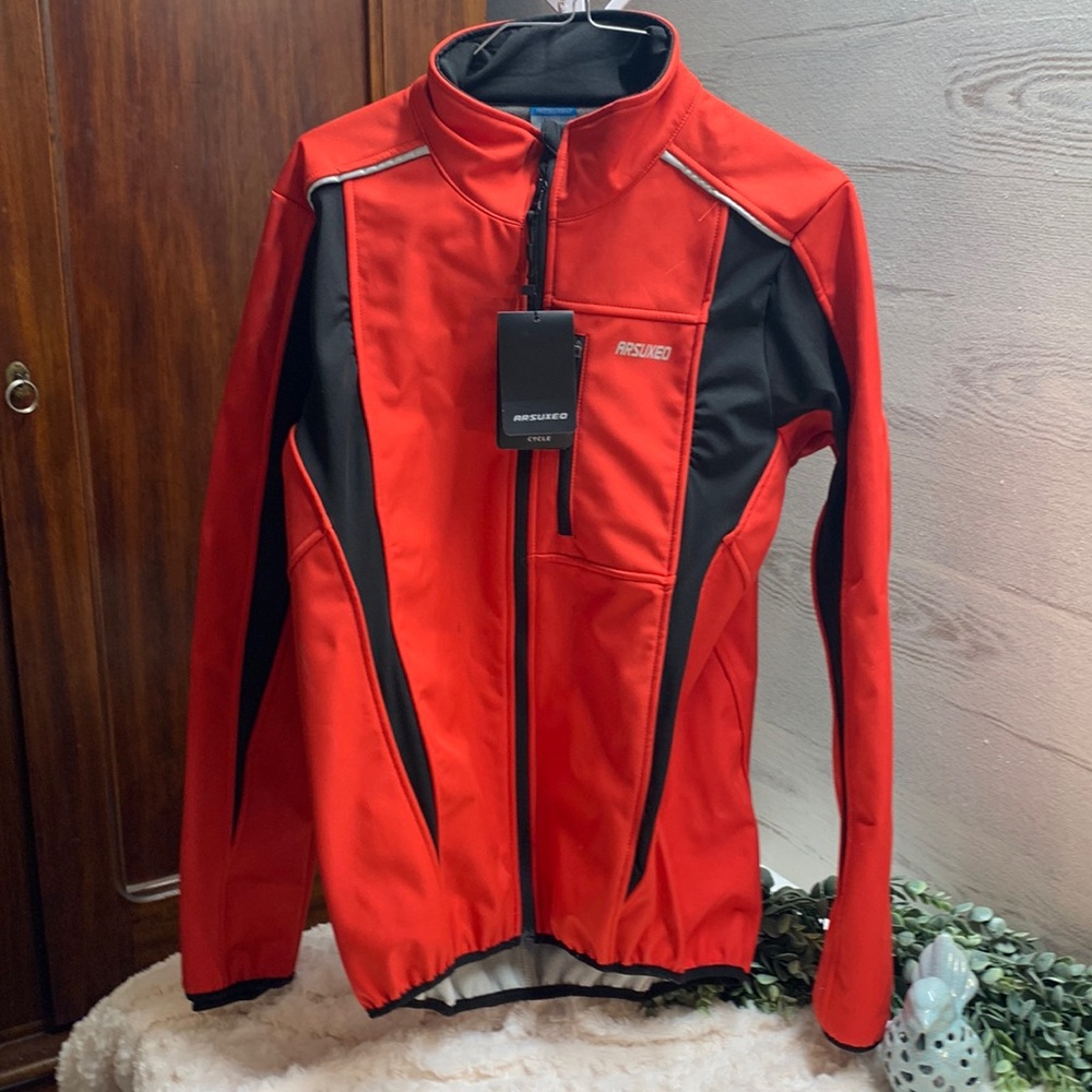 NWT Women Arsuxeo cycling jacket back pocket red black size L
